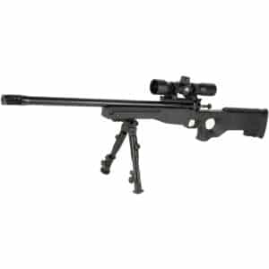 Keystone Crickett Precision 22LR rifle package with 16.1 in carbon fiber barrel, scope and bipod, black