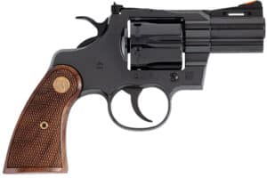 Colt Python blued revolver with 2.5-inch vent-rib barrel and walnut grips