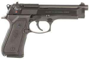 Beretta 92FS J92F300 9mm pistol side view, 4.9 inch barrel, blued finish