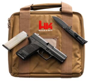 Heckler & Koch P8 A1 Final Edition 9mm 4.25in black pistol with tan case and Boker knife