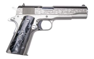 CNC Colt 1911 Warhorse .45 ACP 5in pistol with Black Pearl grips and silver pony medallion