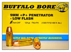 Buffalo Bore Ammunition 24F20 Penetrator Strictly Business 9mmLuger +P+ 124gr Full Metal Jacket Flat Nose 20 Per Box/12 Case