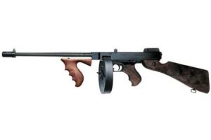 Auto-Ordnance Thompson 1927A1 DELUX .45 ACP semi-auto rifle side view with walnut stock