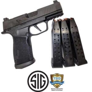 Sig Sauer P365XCA Macro 9MM 3.7-inch barrel black pistol with suppressor-height night sights