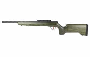 Savage B22 Timber Tactical .22 LR rifle with 18 inch spiral-fluted threaded barrel and OD green laminate stock