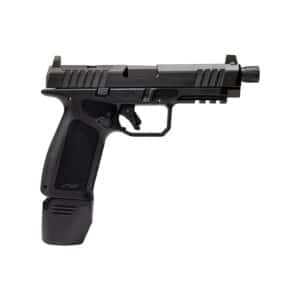 ROST MARTIN RM1F Tactical 9mm pistol, black, 4.5-inch threaded barrel, right-side view