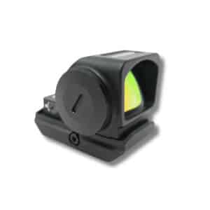 Gideon Optics Granite MOS COMP pistol red dot sight in black, shown with Picatinny adapter