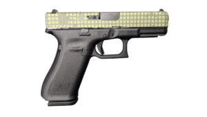 GLOCK 45 V DNC 9mm pistol, 4-inch barrel, black frame with BLK/GRN slide and three magazines
