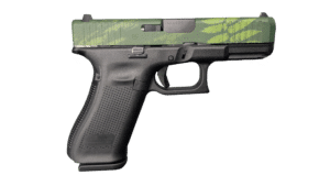 GLOCK 45 V Island Camo 9MM pistol with 4 inch barrel and BLACK-BLK/GRN slide