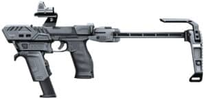 Recover Innovations S-PRO MG Conversion Kit for Walther PDP in black with spring-loaded stabilizer and M-LOK front shroud