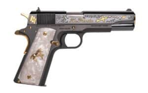 COLT 1911 La Familia 38 SUP 5in blued engraved semi-auto handgun