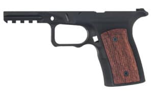 Sharps Bros Ruger RXM grip module with black frame and cherry wood panels