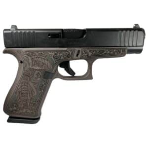 Glock 48 Custom Vortex Bronze Elephant Engraved 9mm handgun side view
