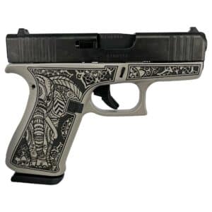 Glock 43x Custom Gray Steel Elephant Engraved 9mm subcompact handgun