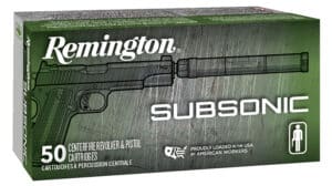 Remington Ammunition 28435 Subsonic  9mmLuger 147gr Flat Nose Enclosed Base 50 Per Box/10 Case