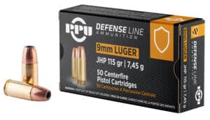 PPU PPD91 Defense  9mmLuger 115gr Jacketed Hollow Point 50 Per Box/20 Case