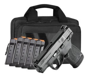 Smith & Wesson 14750 M&P Shield Plus Bundle Micro-Compact 9mm Luger 13+1, 3.10" Black Armornite Stainless Steel Barrel & Serrated Slide, Matte Black Polymer Frame,  Thumb Safety, 6 Mags & Bag