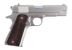 Tisas Arms 10100117 1911 A1 Tank Commander 9mm Luger 9+1 4.25" Stainless Steel Barrel, Nickel Carbon Steel Serrated Slide & Frame w/Beavertail, Walnut Grip