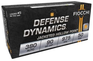 Fiocchi 380APHP Defense Dynamics  380ACP 90gr Jacketed Hollow Point 50 Per Box/20 Case