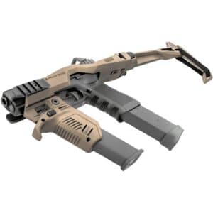 Recover Tactical 20/20N tan stabilizer kit for Glock with brace, optic rail, and M-LOK forend
