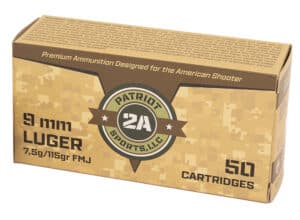 PATRIOT SPORTS LLC P9MM115FThe Patriot Defense Ammunition 9mm Luger ammunition with a 115 Grain Full Metal Jacket Projectile & Brass Case.