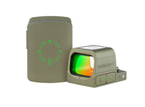 Osight S 1x red dot sight in olive drab green with 2 MOA dot and 32 MOA circle reticle