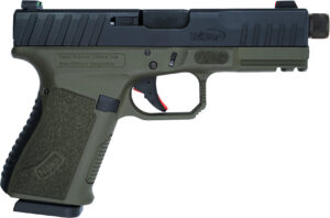 TriStar APOC Pro 9mm pistol with OD green polymer frame, optic-ready serrated slide and threaded barrel