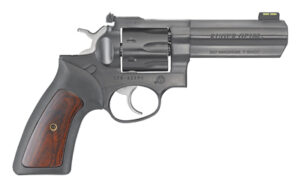 Ruger GP100 4.2 inch blued revolver with rubber and hardwood inset grip