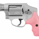 Smith & Wesson 642 Centennial Airweight .38 Special revolver with pink and black synthetic grips