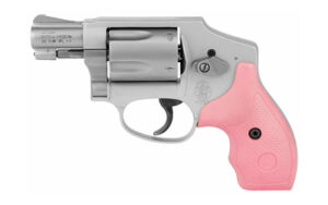 Smith & Wesson 642 Centennial Airweight .38 Special revolver with pink and black synthetic grips