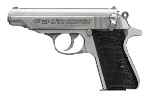 Walther PP Stainless .380 ACP pistol with stainless slide and black synthetic grips