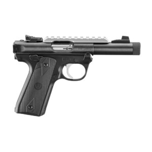 Ruger Mark IV 22/45 .22 LR 4.4-inch threaded bull barrel blued pistol with polymer grip and Picatinny rail