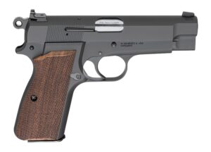 Springfield Armory SA-35 9mm 4-inch blued pistol with checkered walnut grips