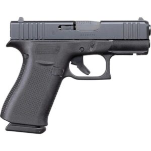 Glock G43X 9mm pistol, black polymer frame, serrated optic-capable slide and accessory rail with two 15-round magazines