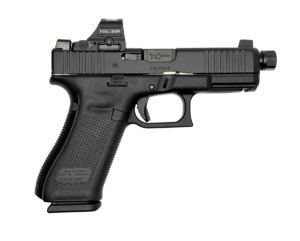 Shark Coast Tactical GLOCK 45V Shark Puppy 9mm pistol in black with threaded barrel and Holosun 407C optic