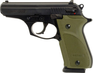 Bersa Thunder 380 Combat Plus pistol, matte black slide, olive green wrap-around grip, 3.5-inch barrel