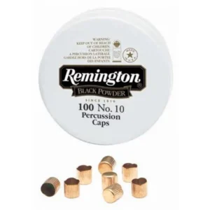 Remington No. 10 percussion caps 100-count tin, brass caps for black powder muzzleloaders